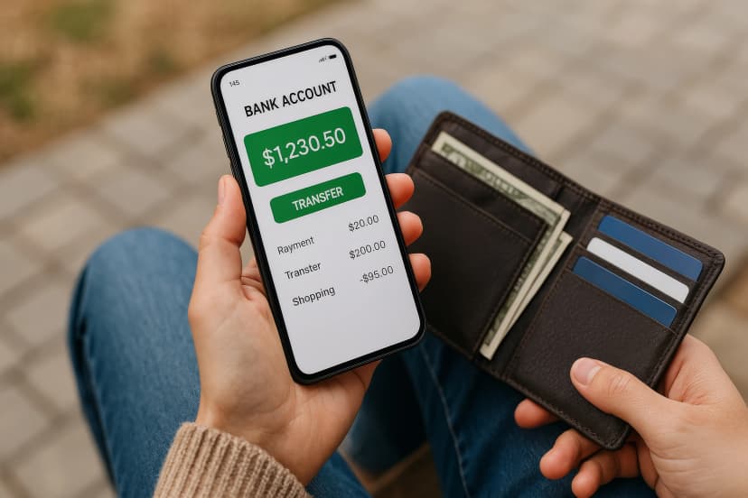 phone displaying account balance