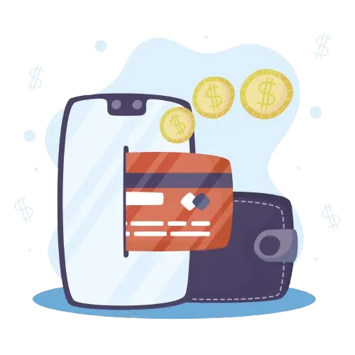 phone, card and coins illustration
